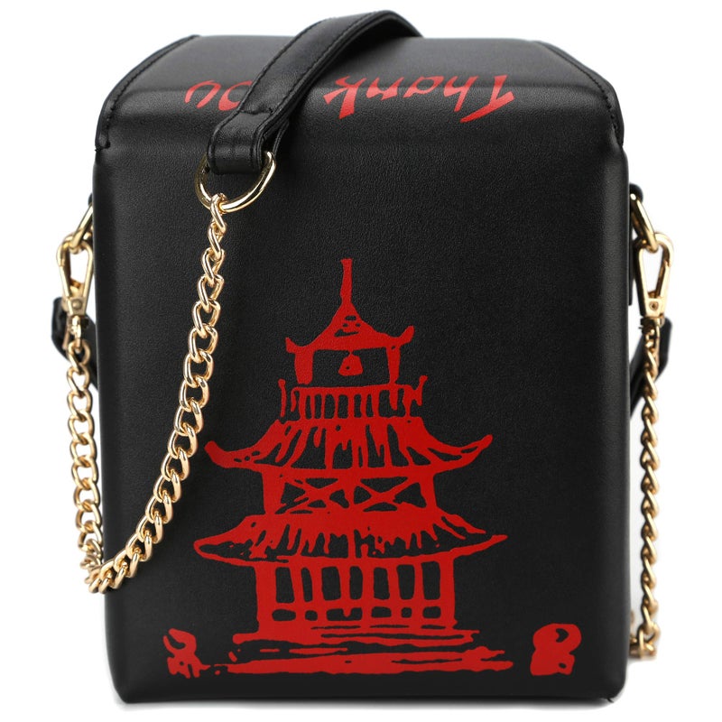 QiMing Tower Print Crossbody Shoulder Bag,Pu Chinese Takeout Box Totes Purse for Women(White) - Image 1